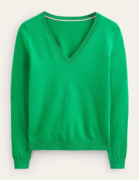 Catriona Cotton V-Neck Jumper Green Women Boden