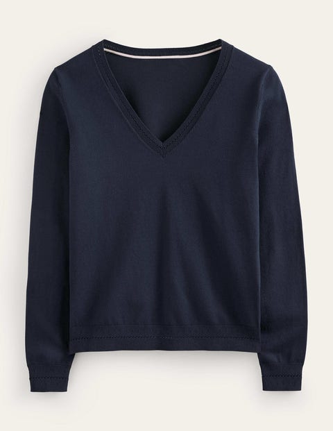 Boden Catriona Cotton V-neck Sweater Navy Women