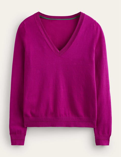 Catriona Cotton V-Neck Jumper Pink Women Boden