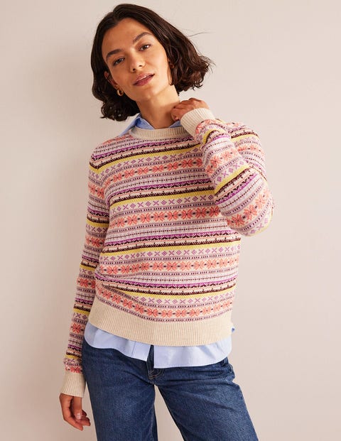 Edie Fair Isle Sweater - Chalky Pink Fair Isle | Boden US