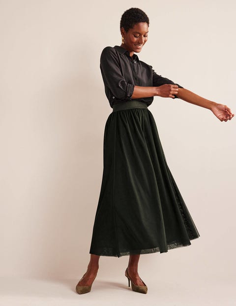 Chocolate Satin Midi Length Skirt  AX Paris