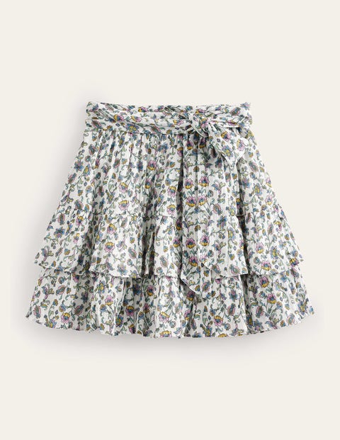 Tie-Waist Crinkle Mini Skirt Ivory Women Boden