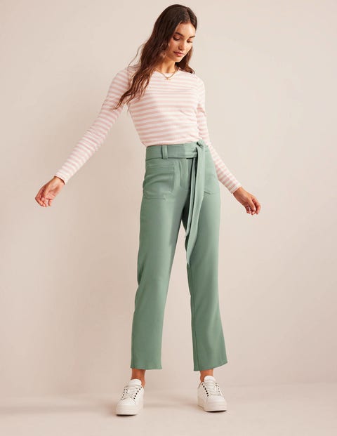 Belted Wide Leg Crop Pants - Rich Emerald