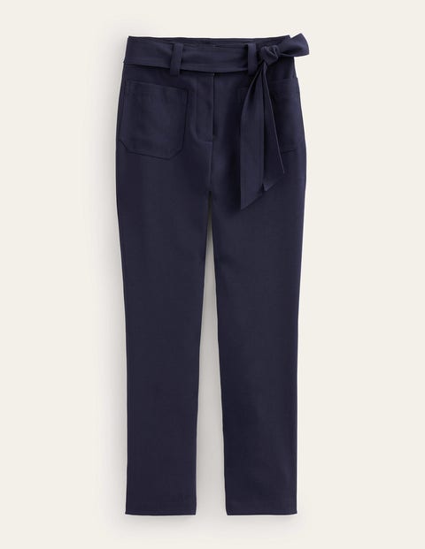 Karottenhose mit Bindegürtel Damen Boden, Marineblau