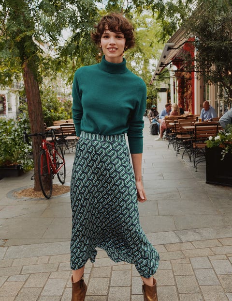 Cecelia Midi Skirt -  Green, Ribbon Wave