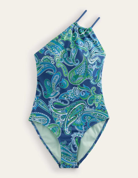 One-Shoulder String Swimsuit Blue Women Boden