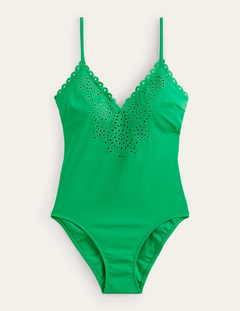 Broderie V-neck Swimsuit Green Women Boden