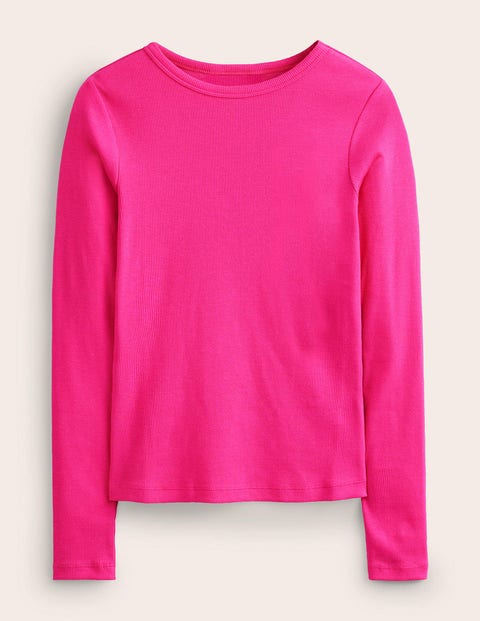 Cotton Ribbed Long Sleeve Top Pink Women Boden