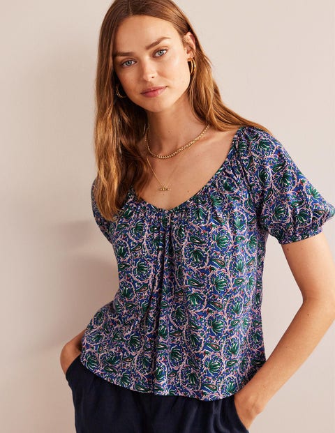 V-Neck Jersey Swing Top - Blue Wave, Botanic Vine | Boden UK