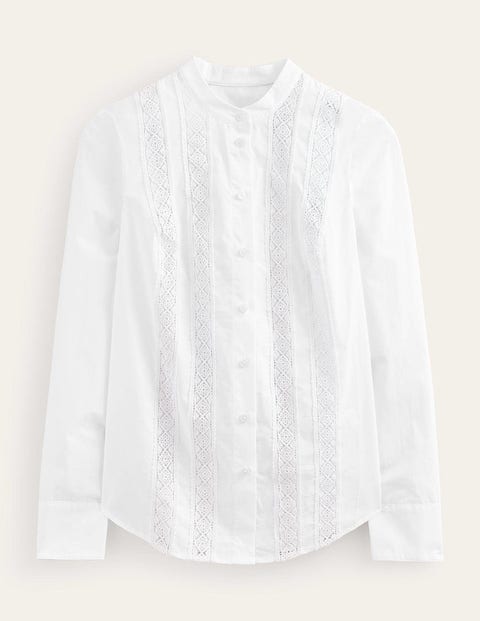 Popelinehemd mit Spitzeneinsätzen Damen Boden, Weiß