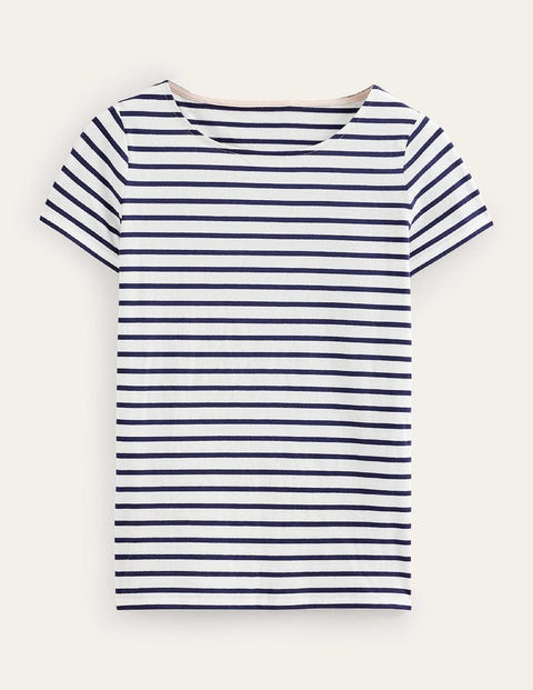 Boden Ella Short Sleeve Breton Ivory, Navy Women  In Ivory, Navy