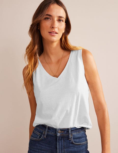 Regular V-neck Slub Vest White Women Boden, White