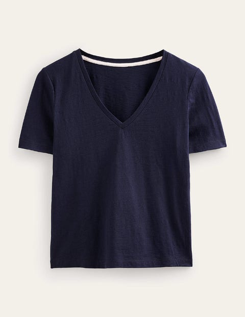 Regular V-Neck Slub T-shirt Blue Women Boden