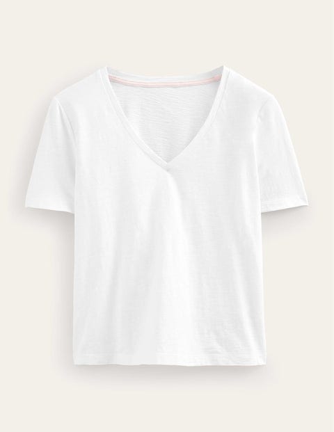 Regular V-Neck Slub T-shirt White Women Boden
