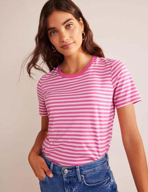 Pure Cotton Crew T-shirt - Ivory, Pink | Boden US