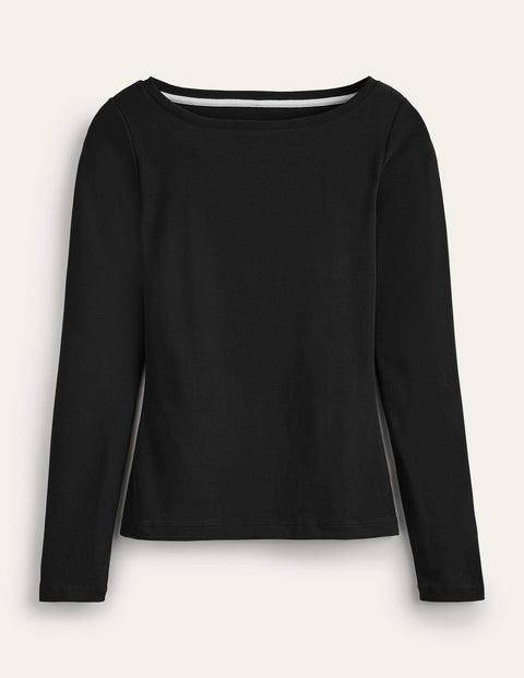 Essential Boat-Neck Jersey Top Black Women Boden