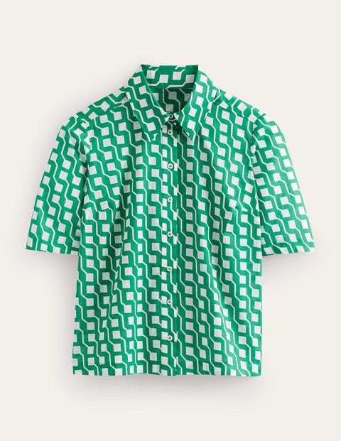 Short Sleeve Cotton Shirt - Bright Emerald, Cube Geo | Boden UK