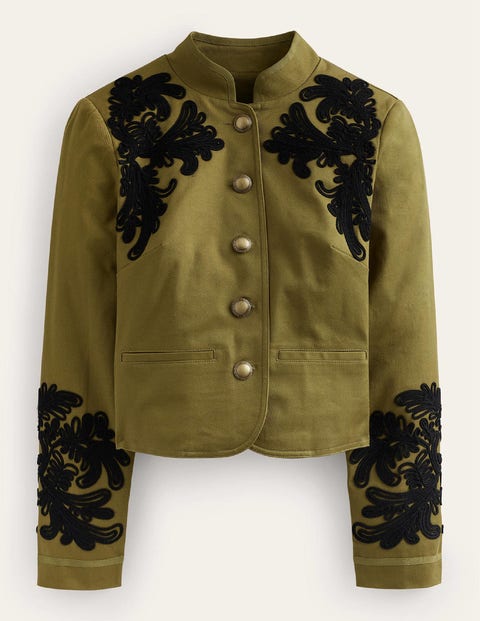 Warwick Embroidered Jacket - Olive Green | Boden US