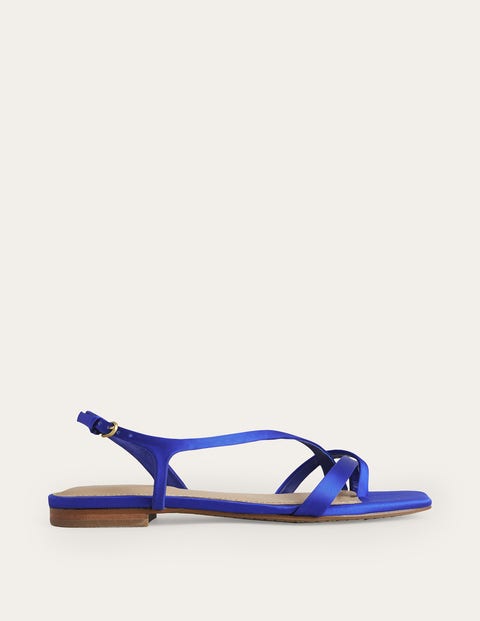 Boden Satin Toe Loop Flat Sandals Bright Blue Satin Women