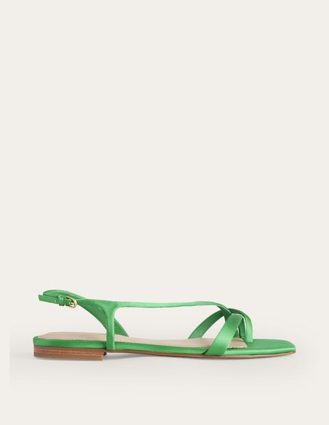 Satin Toe Loop Flat Sandals Green Women Boden