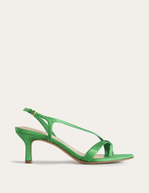 Satin Low-Heeled Sandals - Green Pepper | Boden US