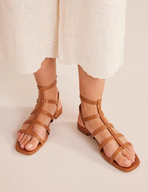 Leather Gladiator Sandals Brown Women Boden, Tan