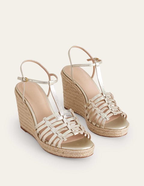 Strappy Espadrille Wedges - Gold | Boden UK