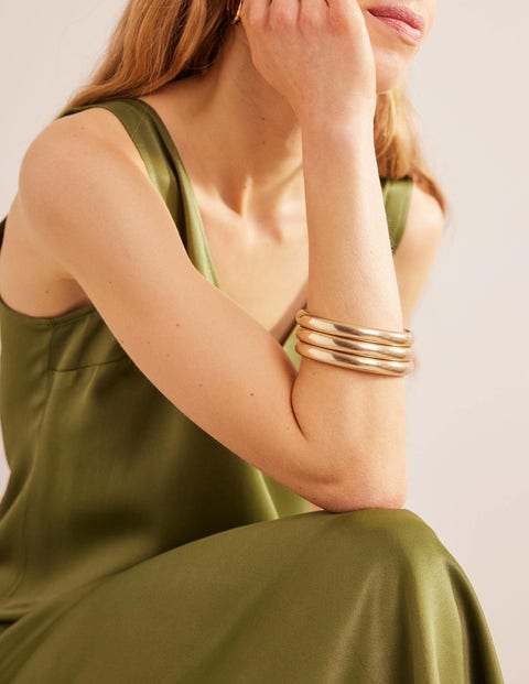 3 Piece Bangle Bracelet Set - Chunky Modern Wide Gold And Silver Statement Jewelry