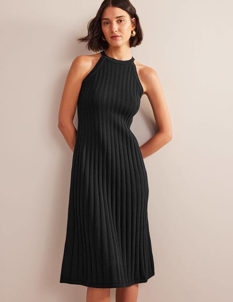 Sleeveless Knitted Midi Dress - Black