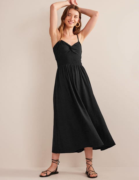 Twist Front Jersey Midi Dress - Black