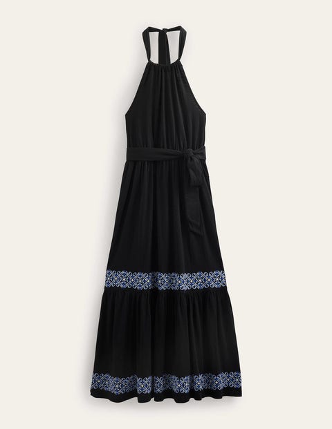 Embroidered Jersey Maxi Dress - Black | Boden US