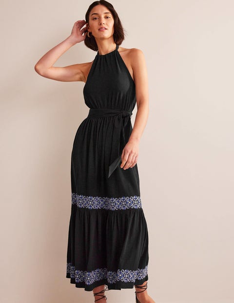 Embroidered Jersey Maxi Dress - Black | Boden UK
