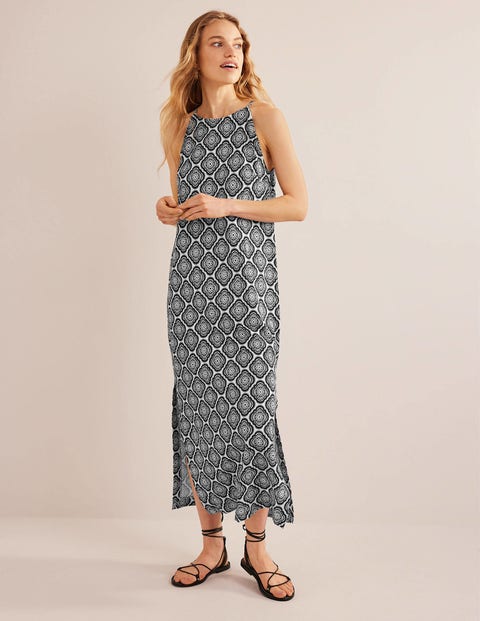 Knot Front Jersey Midi Dress - Black, Block Paisley