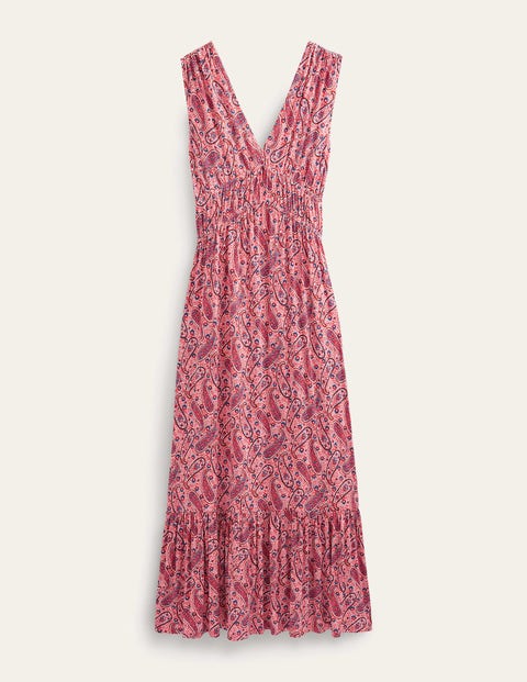 Smocked Jersey Maxi Dress Pink Women Boden