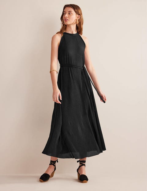 Jersey Plisse Maxi Dress - Black | Boden EU
