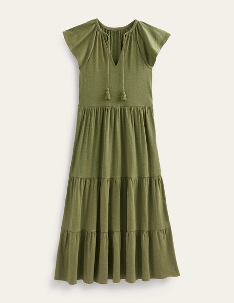 Tiered Jersey Midi Dress Khaki Women Boden