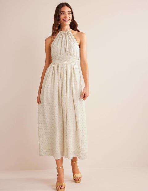 Metallic Detail Maxi Dress Ivory Gold Clip