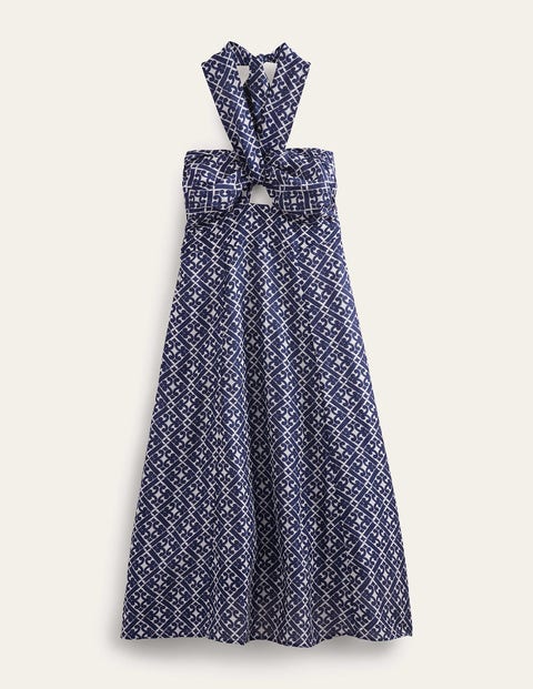 Neckholder-Midikleid mit Cut-out Damen Boden, Berliner Blau, Geometrisches Muster