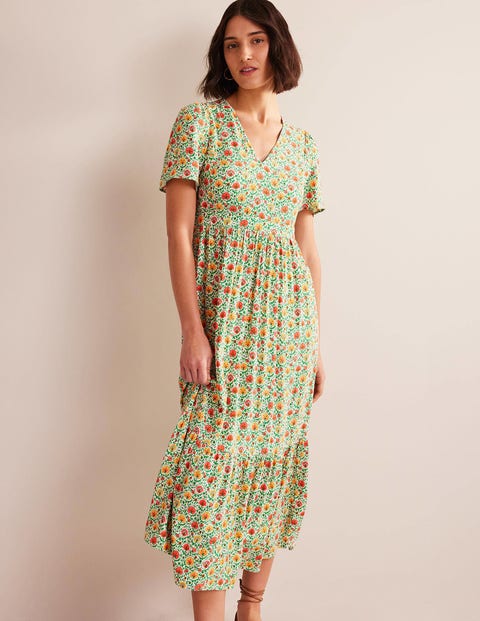 V-neck Tiered Maxi Dress - Green, Enchanting Bloom | Boden UK