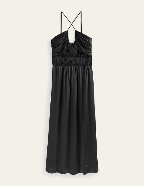 BODEN RUCHED BUST SATIN MAXI DRESS BLACK WOMEN BODEN