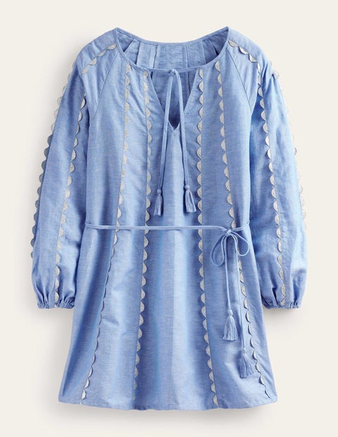 BODEN RIC RAC LINEN MINI DRESS LIGHT CHAMBRAY WOMEN BODEN