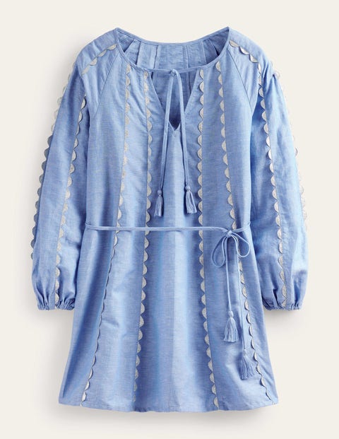 mini-robe zigzag en lin femme boden, chambray