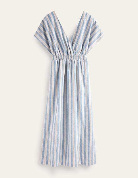 Linen Kaftan Maxi Dress Blue Women Boden