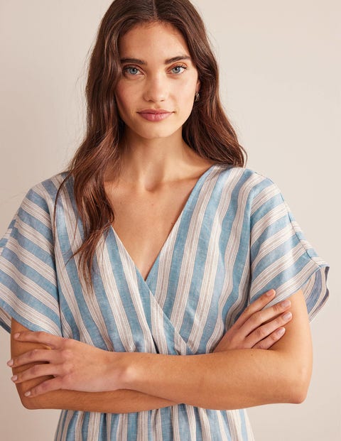 Linen Kaftan Maxi Dress - Porcelain Blue Lurex Stripe | Boden US