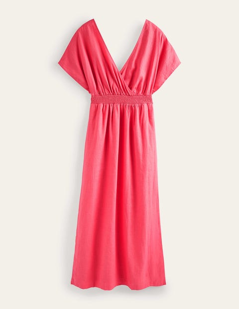 Kaftan-Maxikleid aus Leinen Damen Boden, Korallenrosa