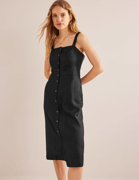 Strappy Linen Midi Dress - Black | Boden AU