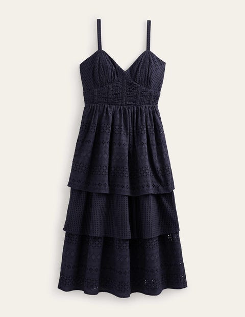 Boden Tiered Broderie Midi Dress Navy Women | ModeSens