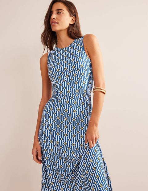 Cut-out Jersey Midi Dress - Sapphire, Azure Geo | Boden EU