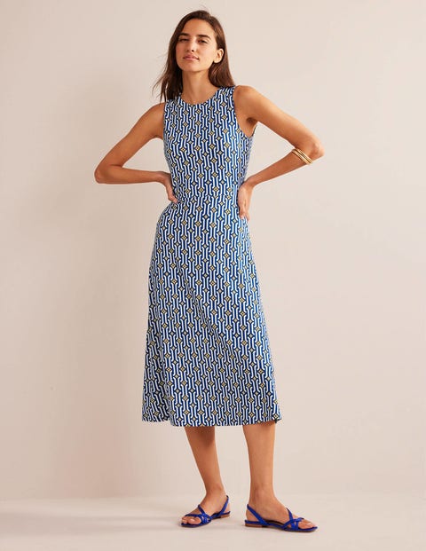 Cut-out Jersey Midi Dress - Sapphire, Azure Geo | Boden UK