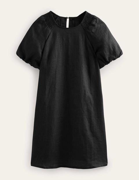Sleeve Detail Linen Mini Dress Black Women Boden